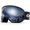 Odoland Snow Spherical OTG Glasses Mirrored UV400 Double Adult Size Silver VLT Goggles, Dual-Layer Lenses, Anti-Fog, Compatible, Lenses, Protection,
