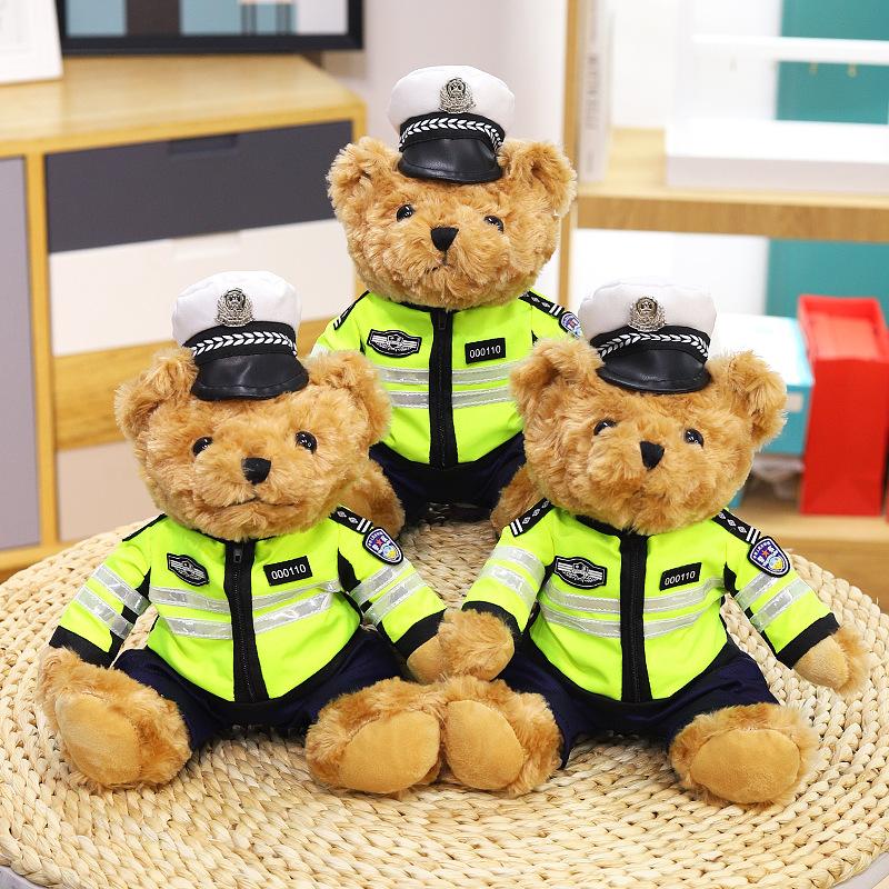 Traffic Police Bear Doll Police Bear Plush Toy Teddy Bear Doll Motorcycle Rider Bear Children's Birthday Gift