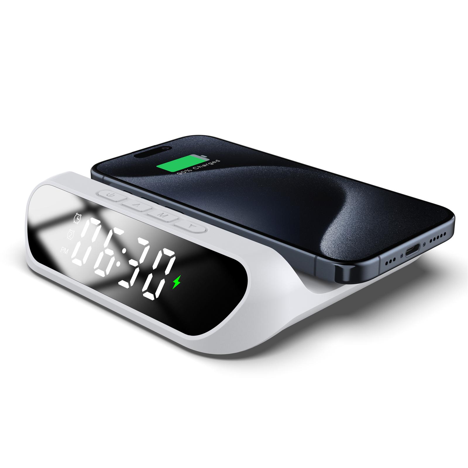 

HT-331 2-in-1 15W Desktop Wireless Charger Dimmable Alarm Clock with Snooze Function White