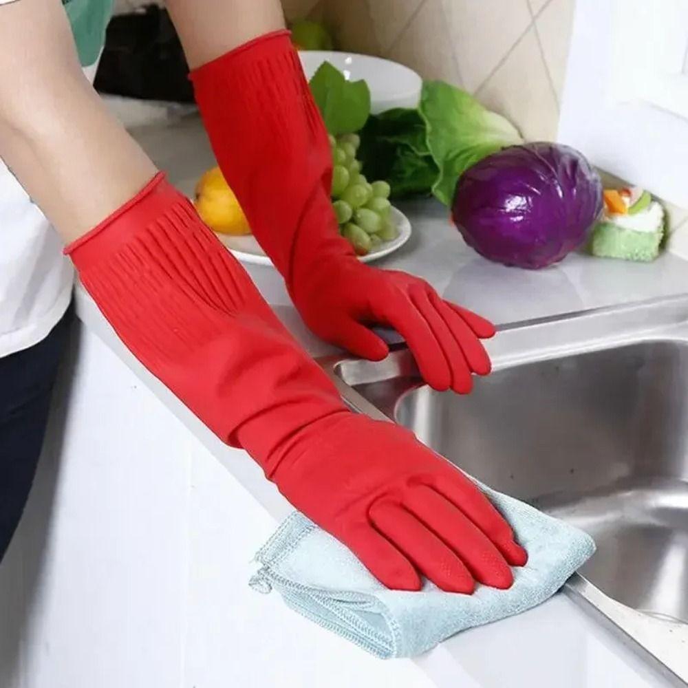 Extra Long Cuffs Chemical Resistant Gloves Velvet Lining Oil Resistant Mitts  Household Cleaning