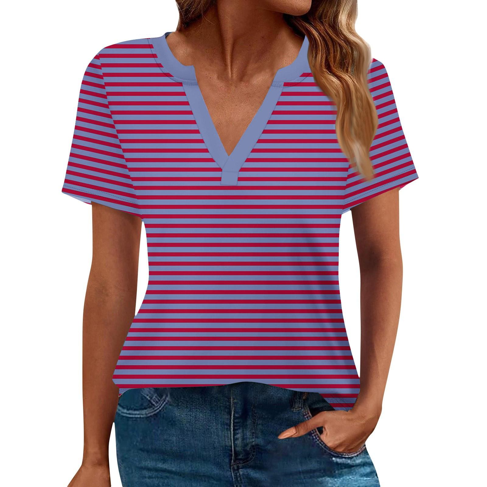 

Женская летняя полосатая рубашка с коротким рукавом и V-образным вырезом, деловая повседневная свободная футболка, трендовая модная одежда, топы XL