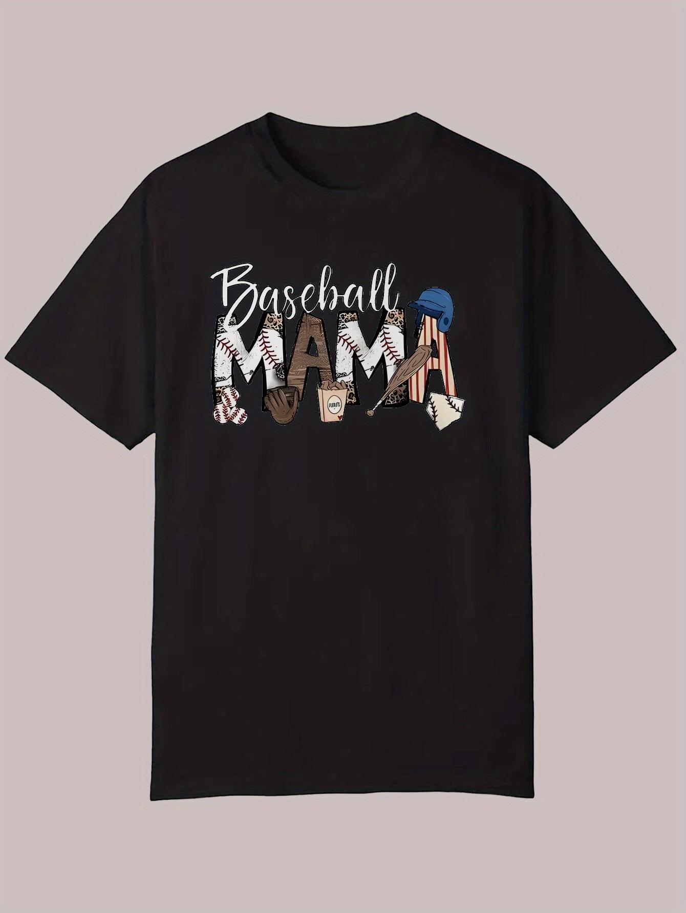 Baseball Mama Graphic T-shirt - Black Casual Short Sleeve Summer Tee with Sporty Design S