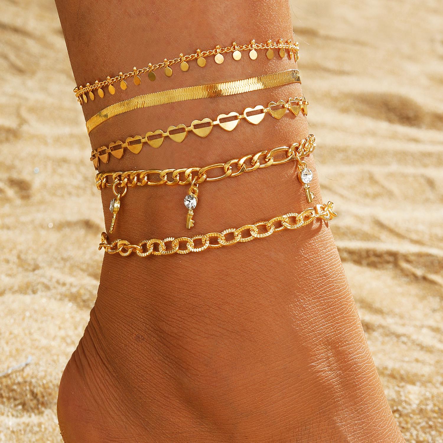 

Европейские и американские многослойные браслеты на ногу, популярные среди покупателей: Любовь, Личность, Слон, Бабочка, Пляжные дизайны для женщин Alloy