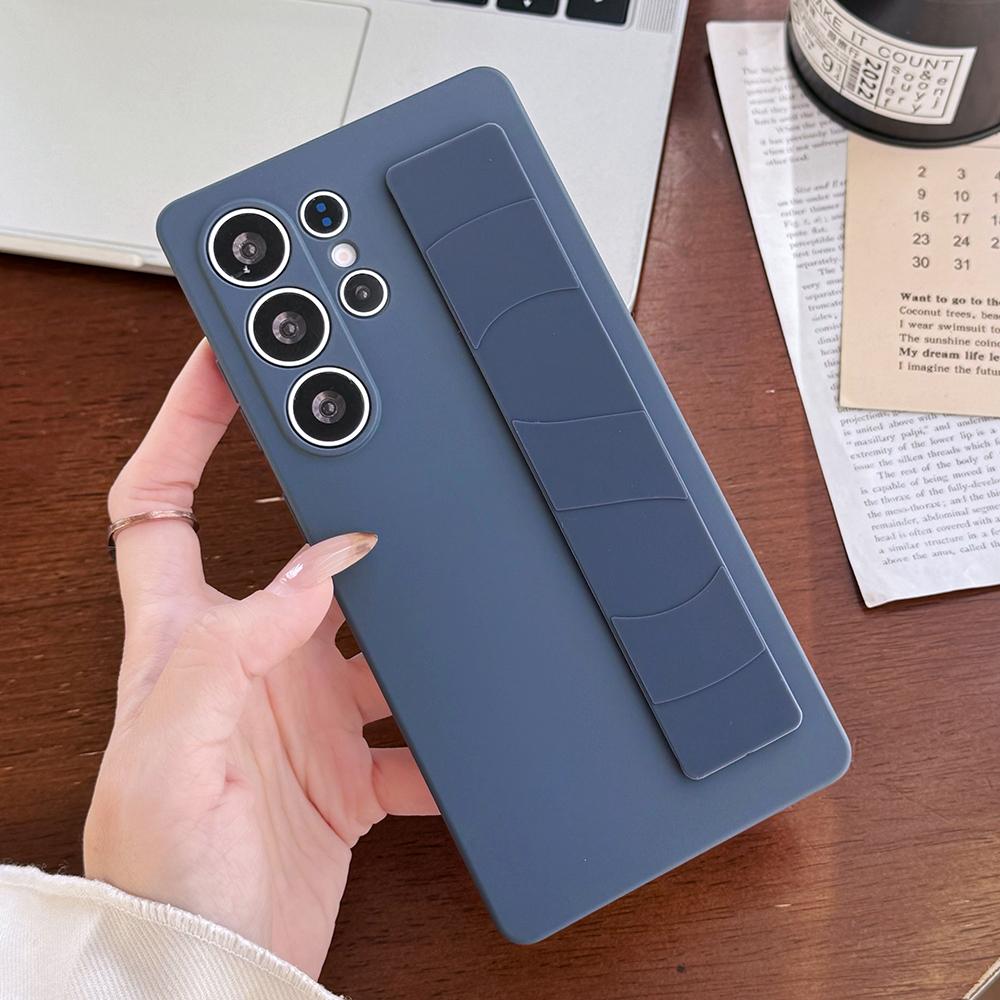Silikonový Elastický Řemínek na Zápěstí Stojan Držák Pouzdro Pro Samsung S26 S25 Ultra S24 S23 Plus Matné Průhledné Nárazuvzdorné Měkké Ochranné Pouzdro