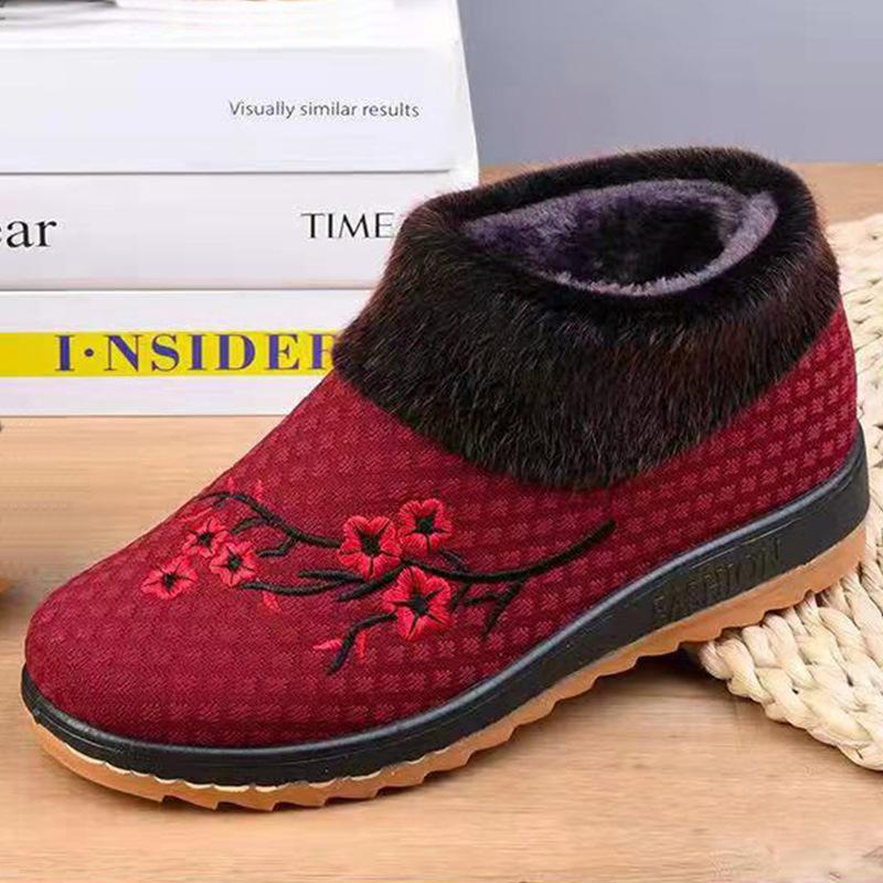 Fashion Women Round Toe Warm Boots Winter Velvet Thickening Middle-aged Elderly Ankle Boots 2024 Leisure Warm Non-slip Grandma Snow Boot