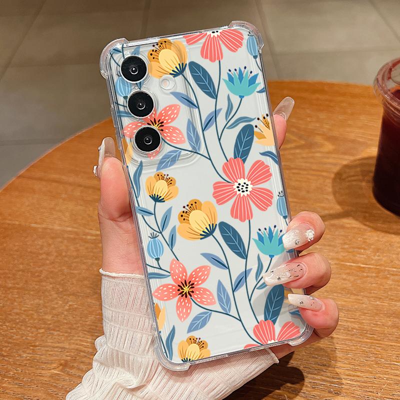 Flower Leaf Pattern Phone Case For Samsung Galaxy S26 S25 S24 S23 Ultra S22 S26 Plus S21 S24 S25 FE Clear Shockproof Soft Cover