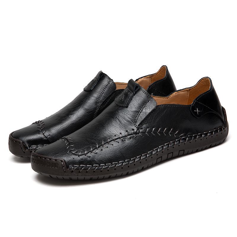 Men's Retro Hand-stitched Slip-on Leather Shoes - Breathable, Casual, Plus Size Driving Shoes