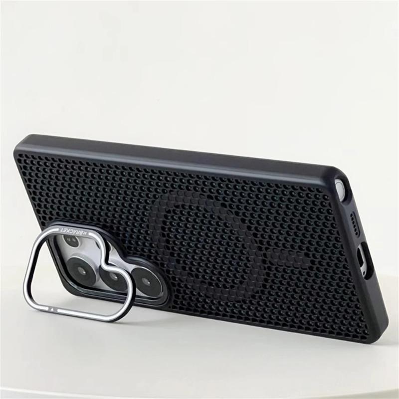Coque Magnétique Bumper Refroidissante en Maille Nid d'Abeille pour Samsung Galaxy S2 Ultra S24 S23 Plus Support d'Objectif en Alliage Couvercle de Chargement Sans Fil