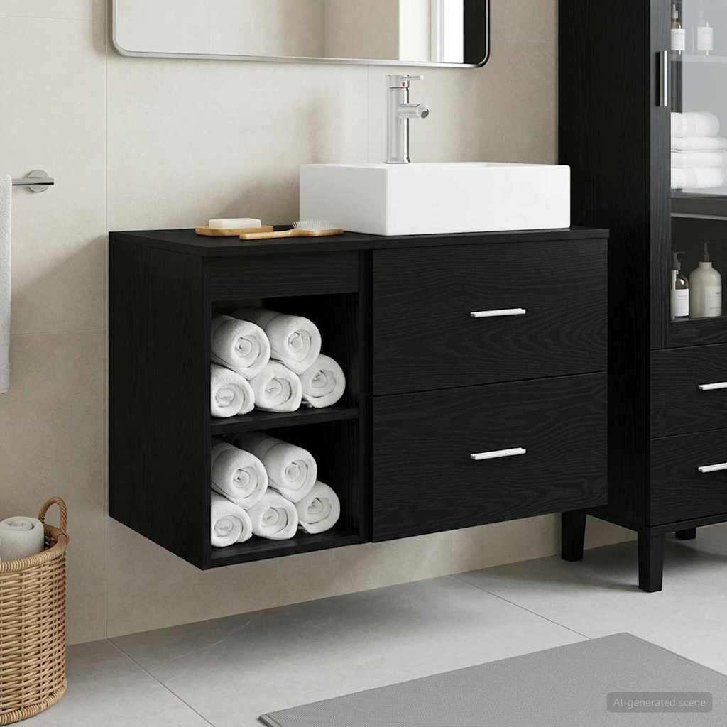Bathroom Furniture Set 2 Pcs Black Oak Wood Based Material