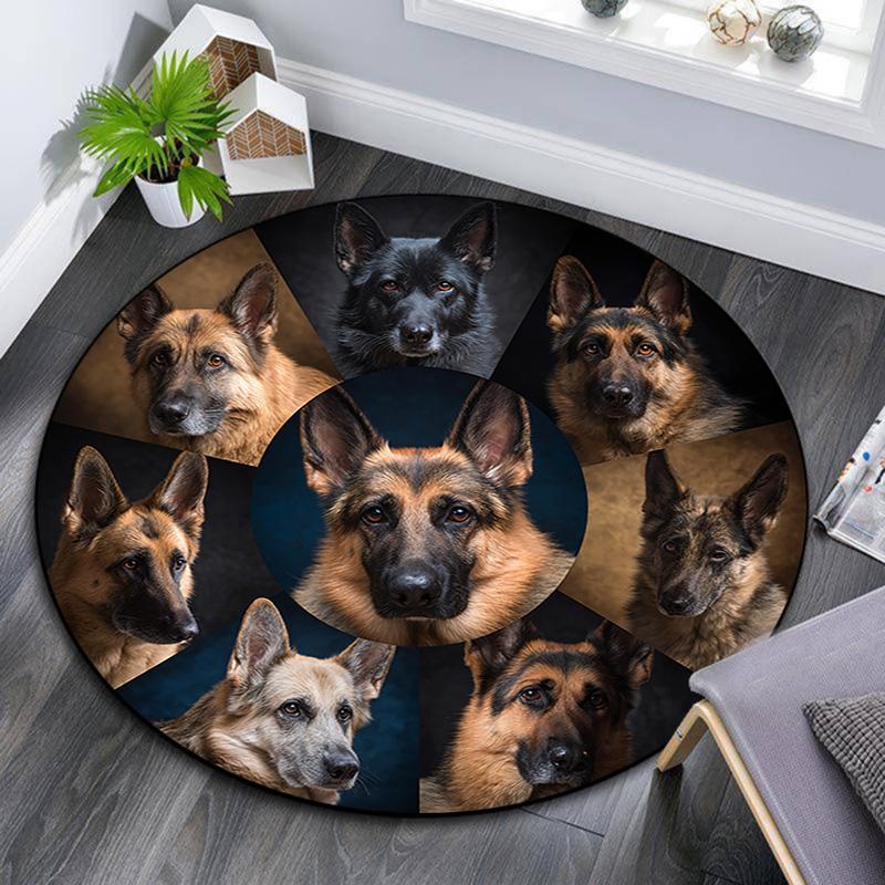 German Shepherd Round Area Rug,Carpet Rug for Living Room Bedroom Sofa Playroom Decor,Non-slip Floor Mat