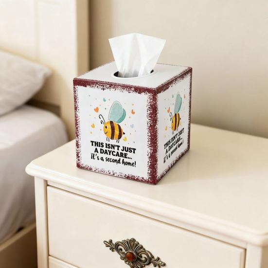 Cute Watercolor Animal Art Organizer Iron Square Tissue Box, Bee And Bird Print Decorative Storage for Cafe Breakfast Holder, Pastoral
