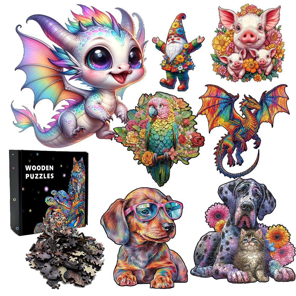 Brain Teaser 3D Wooden Puzzle Ideal for Adult Children Rainbow Fantasy Infant Dragons Animal Irregular Christmas Present Boxs Playthings