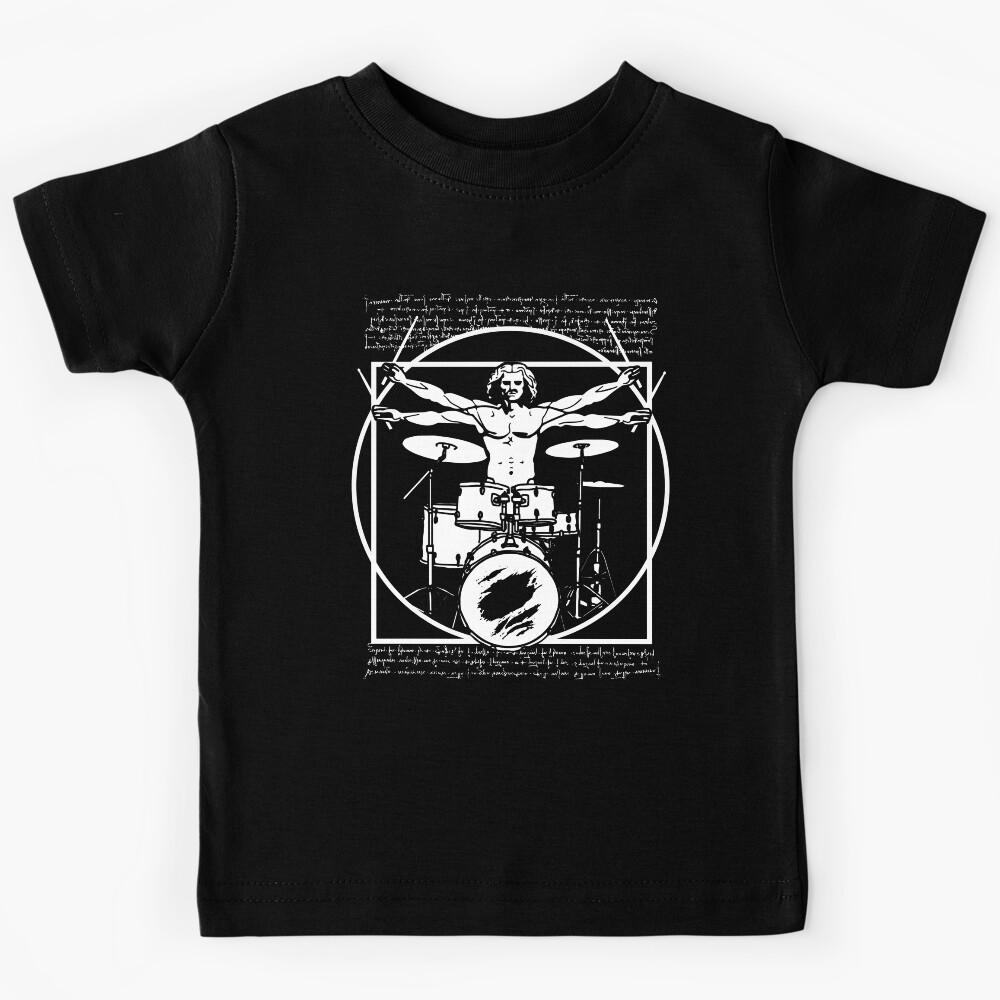 DA VINCI DRUMMER - VITRUVIAN MAN PLAYING THE DRUMS - LEONARDO DA VINCI VITRUVIAN MAN PARODY FOR DRUMMERS Kids T-Shirt 150