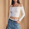 French Style Sexy Lace-up off-Shoulder White Long Sleeves Shirt Women Autumn Simple and Versatile Slim Fit Navel Temperament Top Fashion