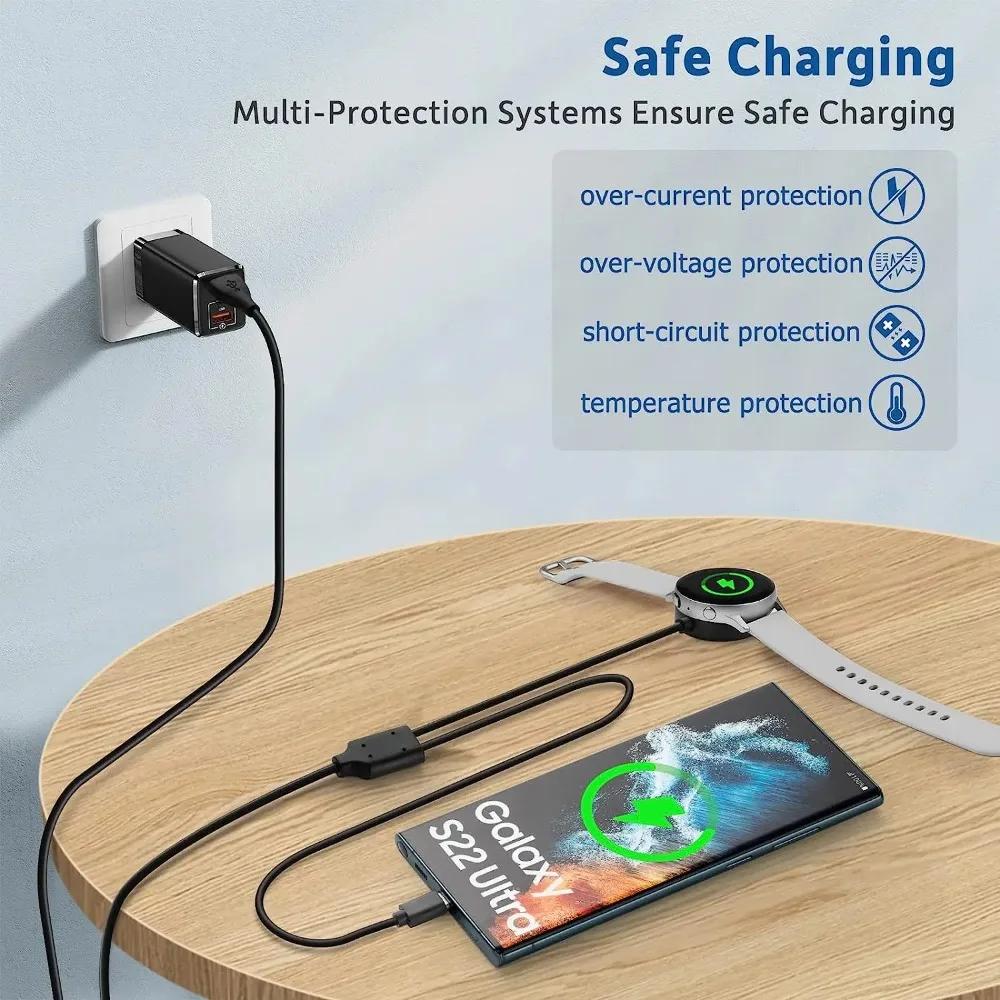 2 in 1 USB C For Galaxy Watch Charger Compatible With Samsung Galaxy Watch 6 /6 Classic /5 Pro/5/4/3/Active2/1 Fast Charger