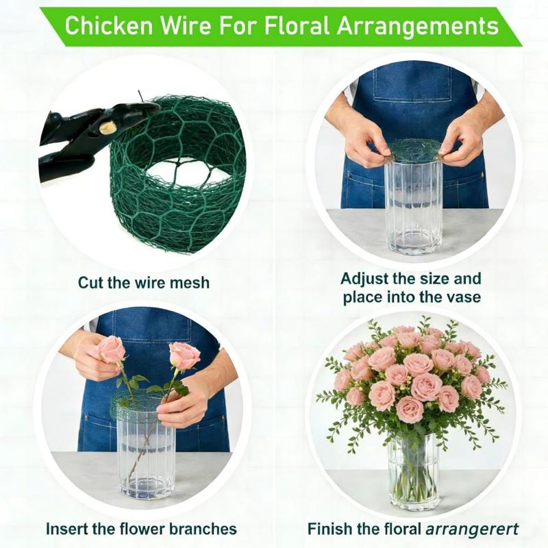 Chicken Wire Mesh Fencing with Gloves, Ties & Cutter for Floral Arrangements