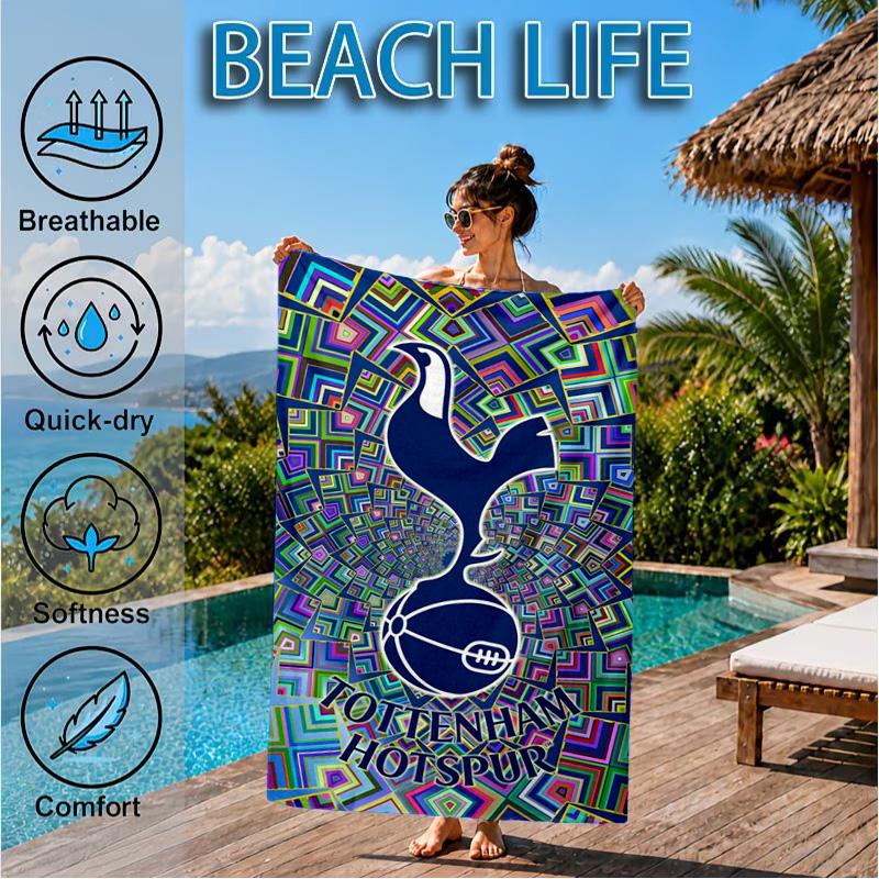 Toalla de Playa de Microfibra con Diseño del Escudo del Tottenham, Suave y Absorbente, Secado Rápido, Ideal para Viajes de Verano, Esencial para la Playa, Piscina
