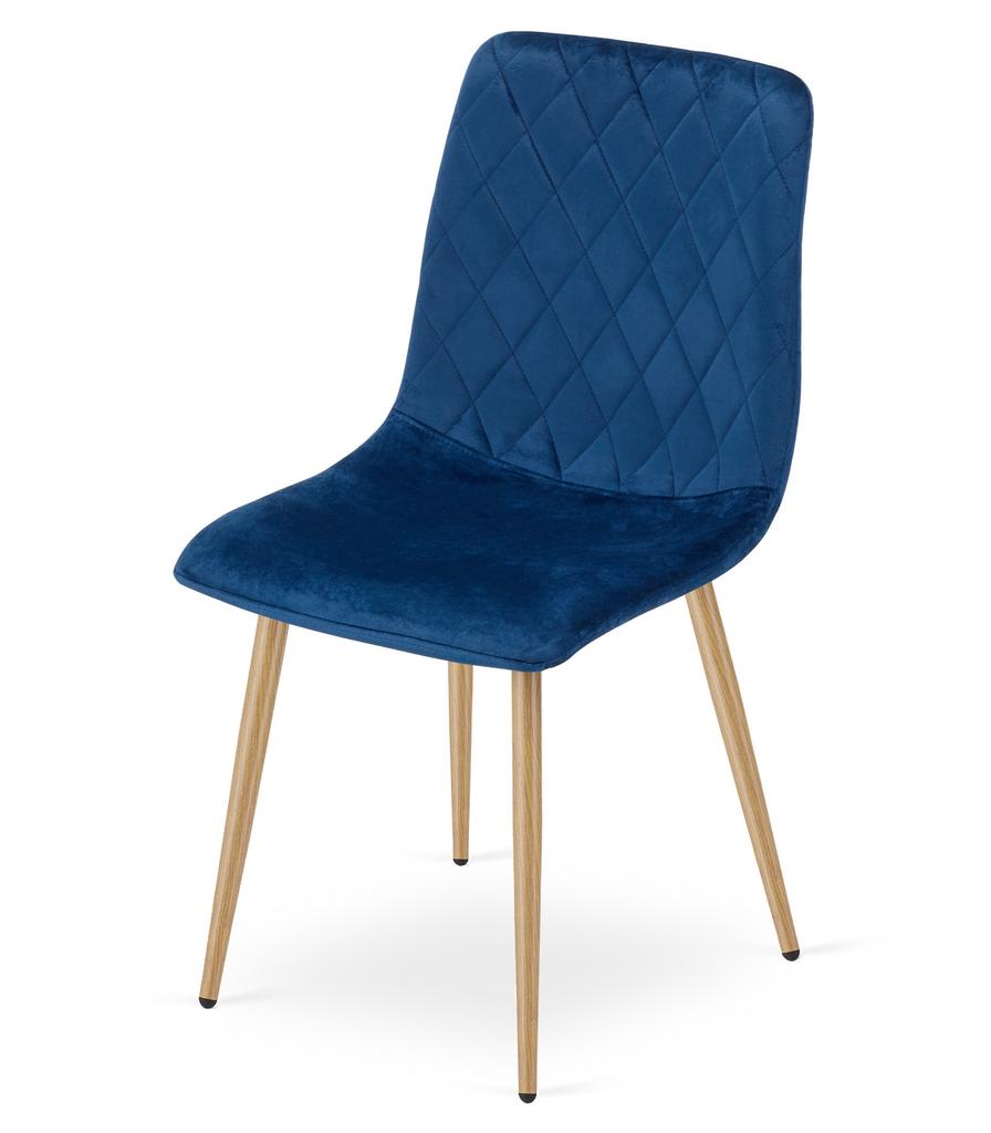TURIN chair - navy blue velvet / wood-colored legs x 2