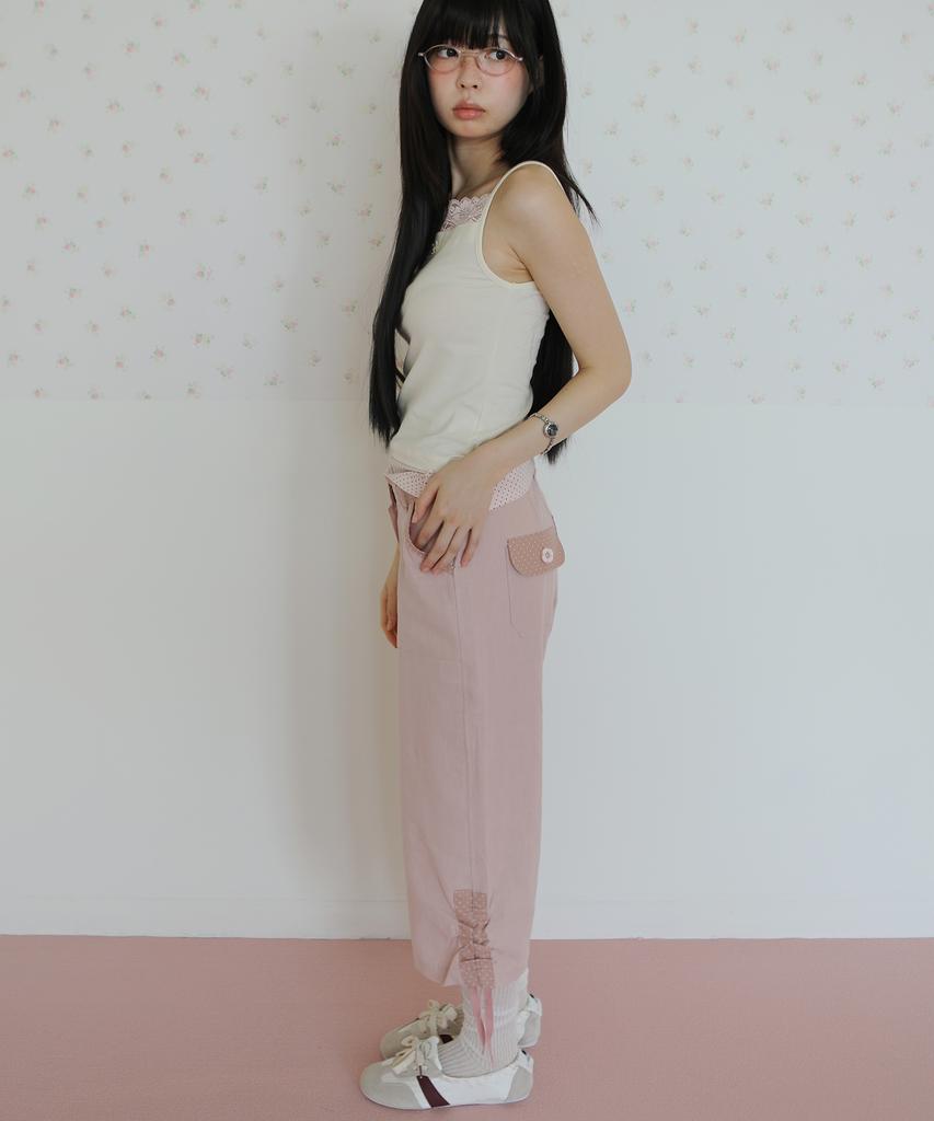 NOFFICIALNOFFICE Polka Overlay Pocket Pants Dusty Pink