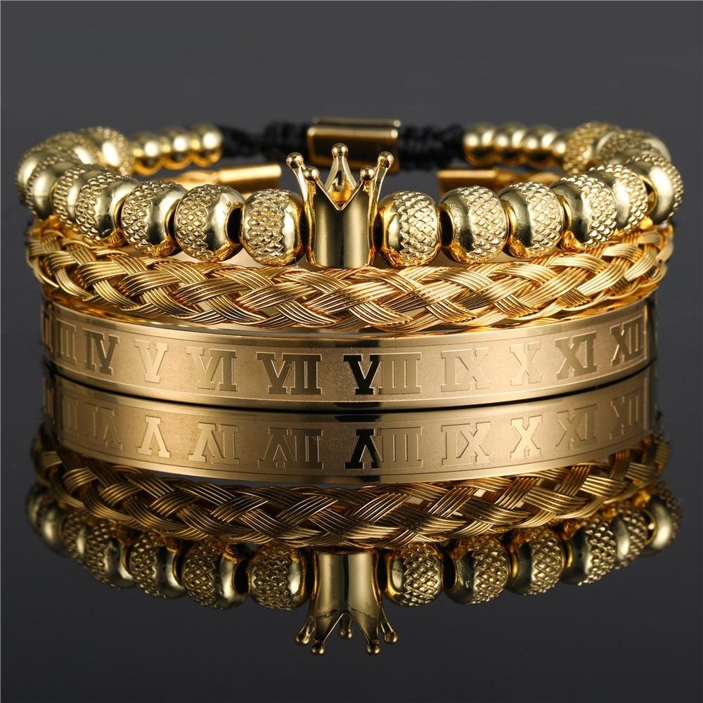 Vintage Crown Stainless Steel Bracelet Set With Letter And Number Charms For Men And Women