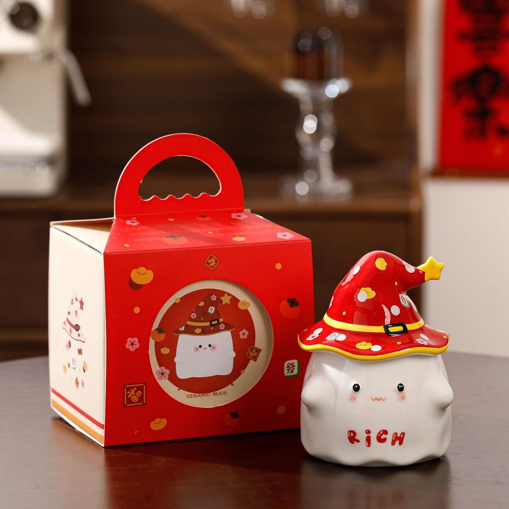 Hochwertige Tasse, niedlicher Wasserbecher mit Deckel, Souvenir für Mädchen, Geschenk für Freundin, Cartoon-Geist-Keramiktasse.