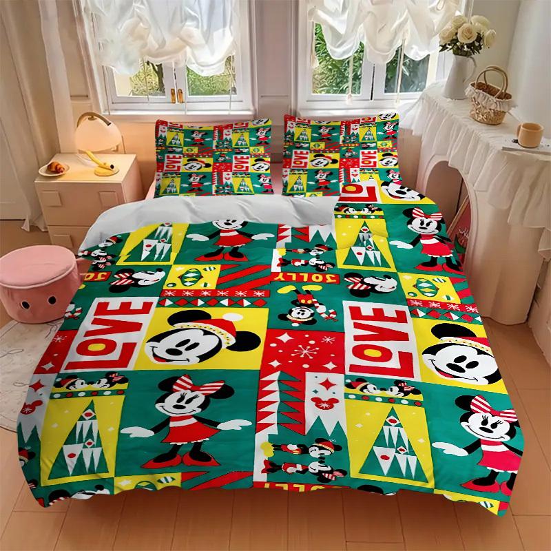 3pcs Mickey, Minnie Printed Bedding Set, Breathable And Soft, Machine Washable, Christmas Gift, Suitable for Bedroom Decoration, 072