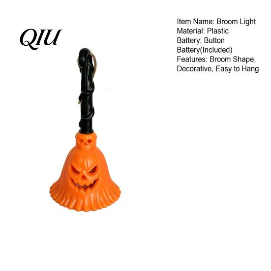 Hanging Broom Decor Halloween Pumpkin Light, LED Witch Lamp, Battery Operated Light Spooky Decorative for Holiday Party