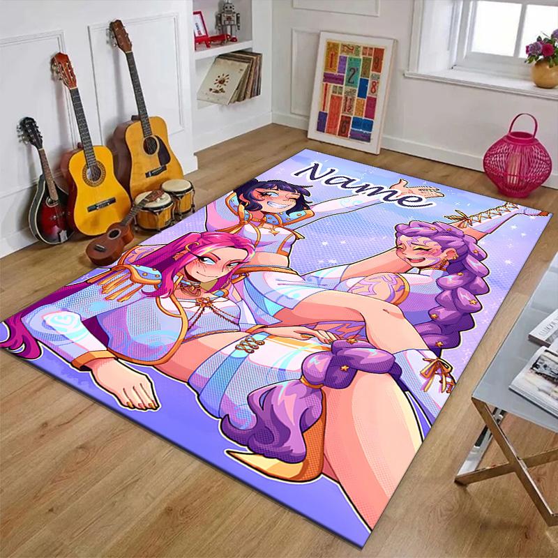 Custom KPop Demon Hunters Mat Personalized Name, Polyester Washable Indoor Entryway Rug, Gift for Christmas, Easter, Thanksgiving Day