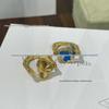 18K Rose Gold Double-Sided Ring: Red and Blue Agate Four-Leaf Clover Flip Design