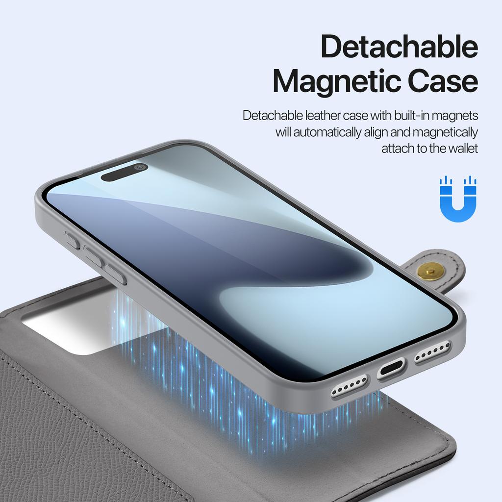 Premium Cow Leather Wallet Case for iPhone Air 17 16 15 Pro Max Detachable Magnetic Charging Phone Cases 17 Protective Cover