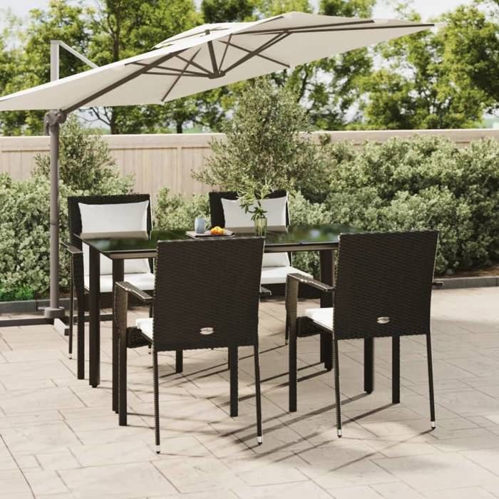 VidaXL Garden Dining Furniture and Cushions 5pcs Black Wicker 3185109