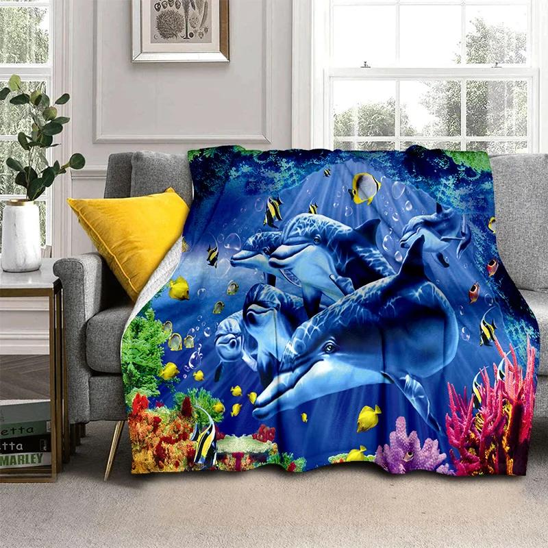 3D Underwater World Seabed Cartoon Blanket,Soft Throw Blanket for Home Bedroom Bed Sofa Picnic Travel Office Cover Blanket Kids