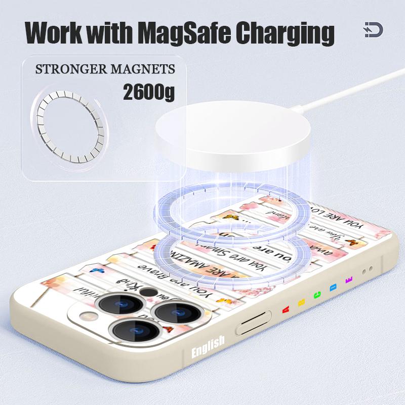 Magnetic For Magsafe Case For iPhone 17 Pro Max Letter Doodle Print Soft Silicone Phone Back Cover For iPhone 16 15 14 13 Pro Max 16e 17e