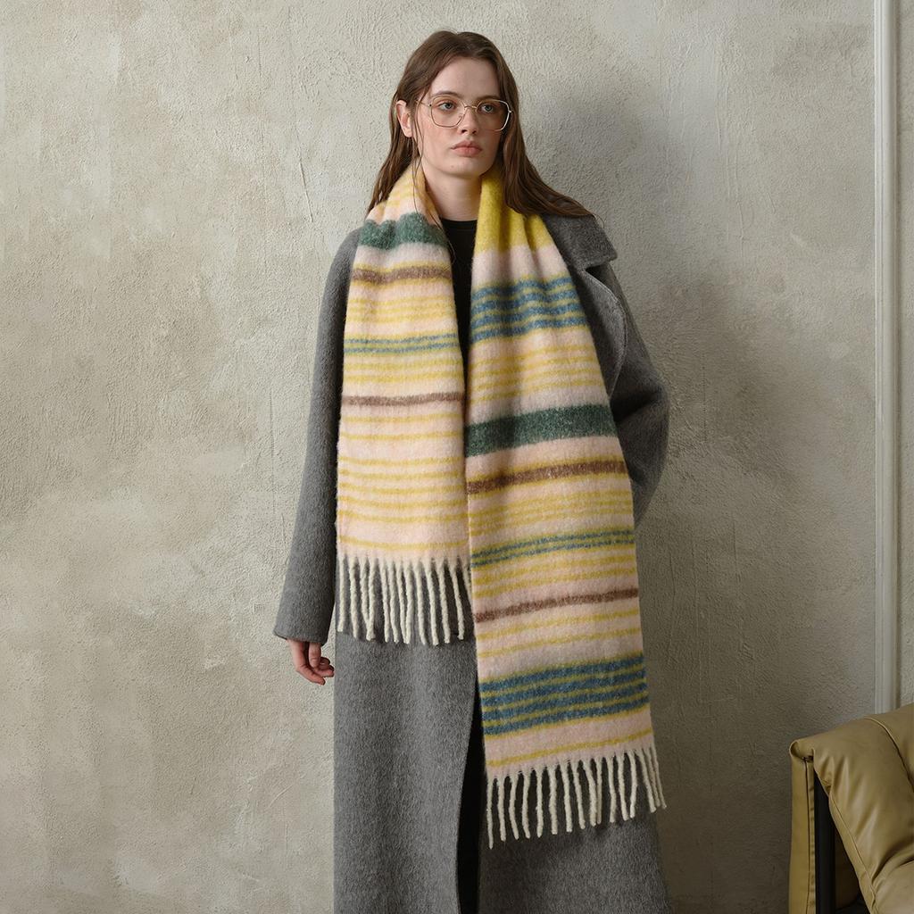 Designer 20 wool-blend Saturn striped scarf winter women's thickened imitation cashmere plaid scarf