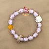 Pink Luminous Nine-Tailed Fox Bracelet with Gold Sand & Ash-Colored Glass Beads