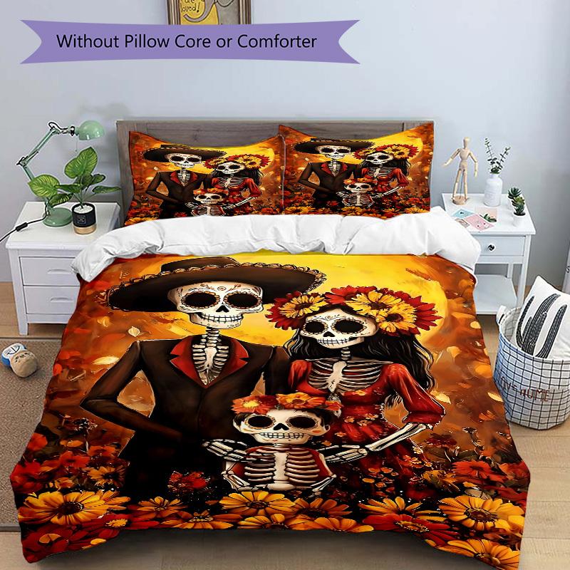 3pcs Day of the Dead Duvet Cover Set - Includes 1 Duvet Cover and 2 Pillowcases, No Quilt Core, All-Season Home Decor yy251111021