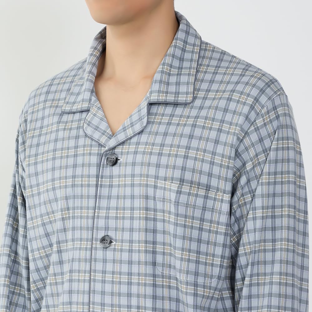 Gunze Long Sleeve and Pants Smooth PT Men's Pajamas, (Front Opening), 100% Cotton,