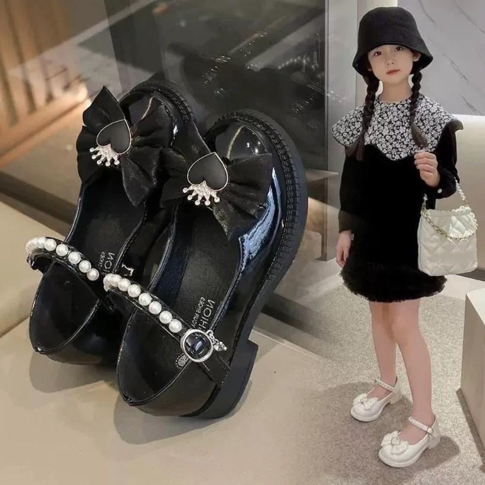 Bowknot Mary Jane Shoe Pearl Girls Princess Shoes Sweet Children Leather Shoes  Autumn