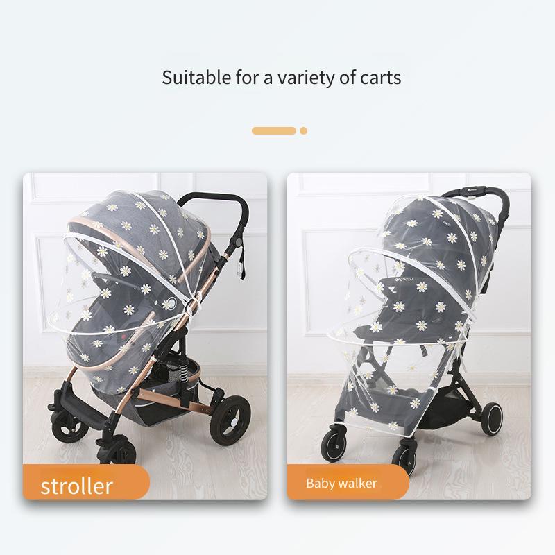 Baby Summer Cart Mosquito Net (Korean Style) Full-Cover Daisy Embroidered Mesh Reliable Mosquito Insect Protection for Strollers