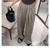 Women's Summer Ice Silk Wide-Leg High-Waist Pants with Pleated Texture, Sun Protection, and A-line Straight Leg Design.