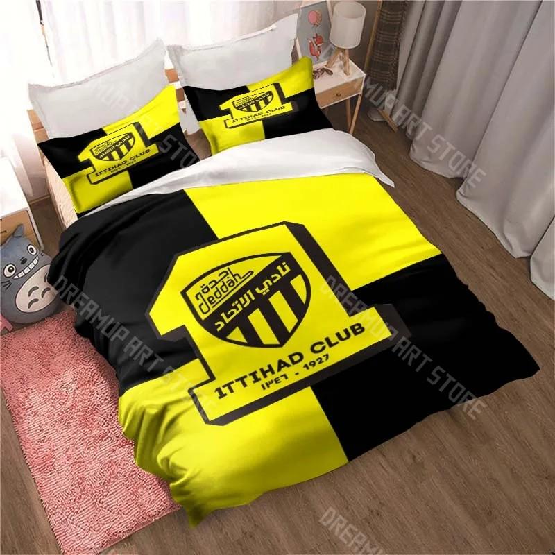 3D Print Al-Ittihad Club Jeddah Football Saudi Arabia Bedding Set Cute Duvet Cover Bed Cover with Pillowcase