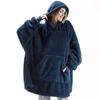 Women Warm Hooded Outerwear Solid Elegant Soft Double Fleece Jacket Unisex Pocket Pullover Long Hoodies Home Wear