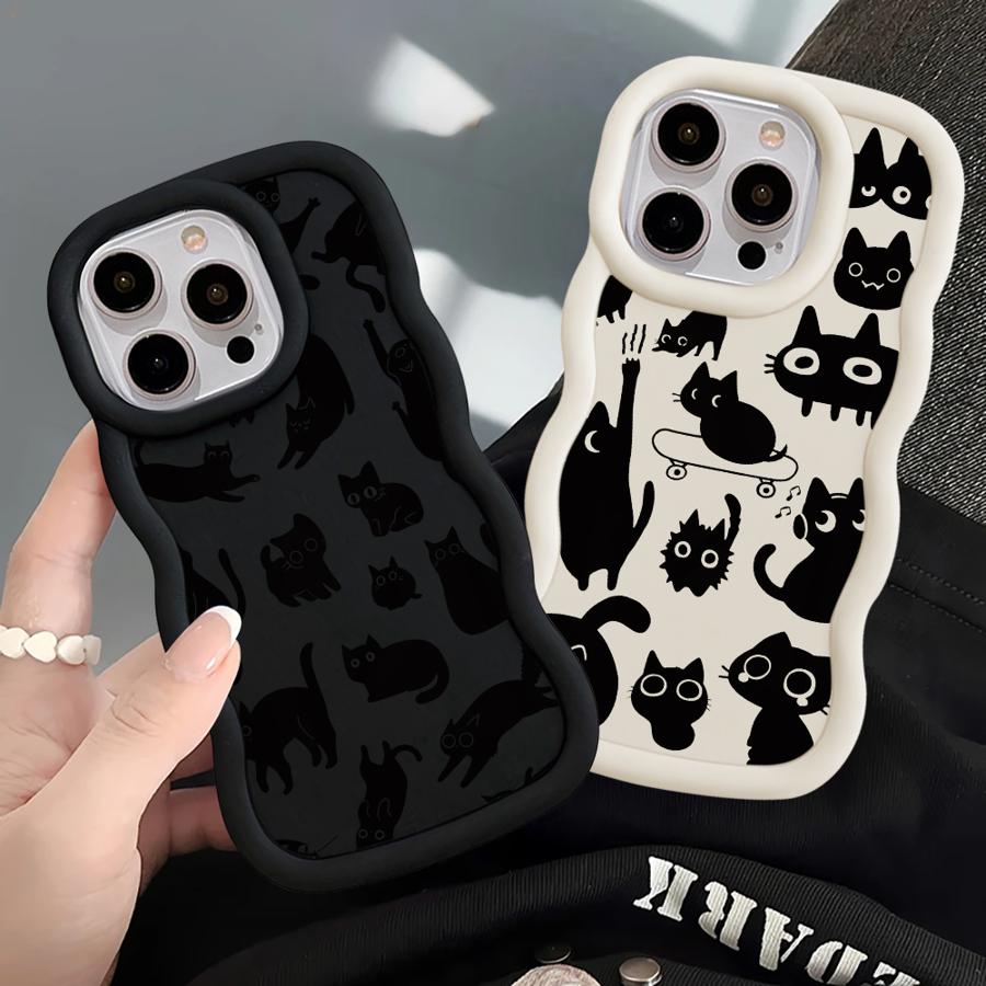 Black Cat Cartoon Soft Phone Cover Case for iPhone 16 Pro Max 11 17 Air 15 Plus 12 14 8 XR 13