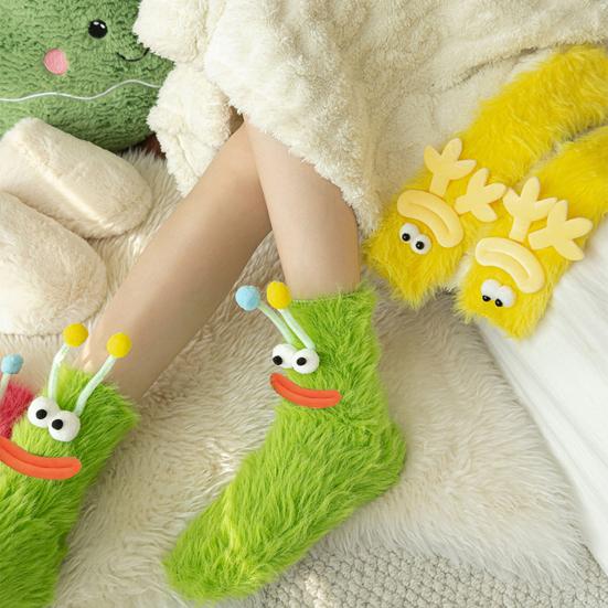 1 Pair Cartoon Socks Funny Expression Decoration Animal Big Eyes Thick Fuzzy Plush Warmth Retention Fall Winter Floor Socks Holiday Gift