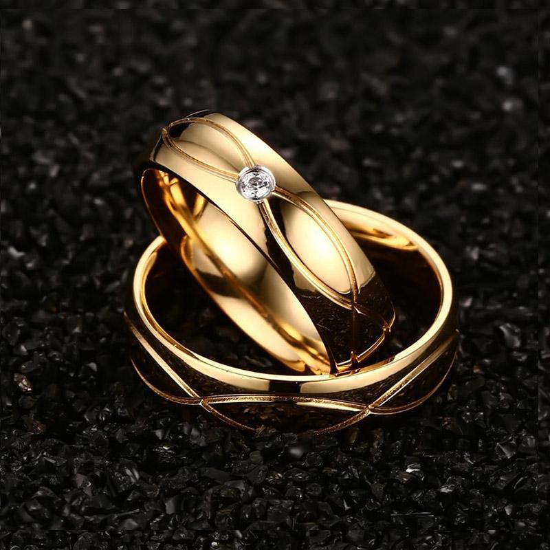 Vnox Hot Wedding Bands Rings For Women Men Gold-Color Stainless Steel Engagement Ring Jewelry