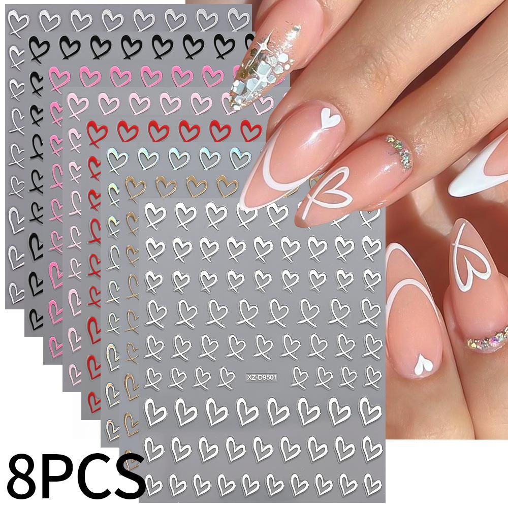 8pcs 3D Cute Heart Nail Art Stickers, Sweet Mini Heart Adhesive Nail Decals, Valentine's Day Design Nail Foils, Nail Slider Decorations