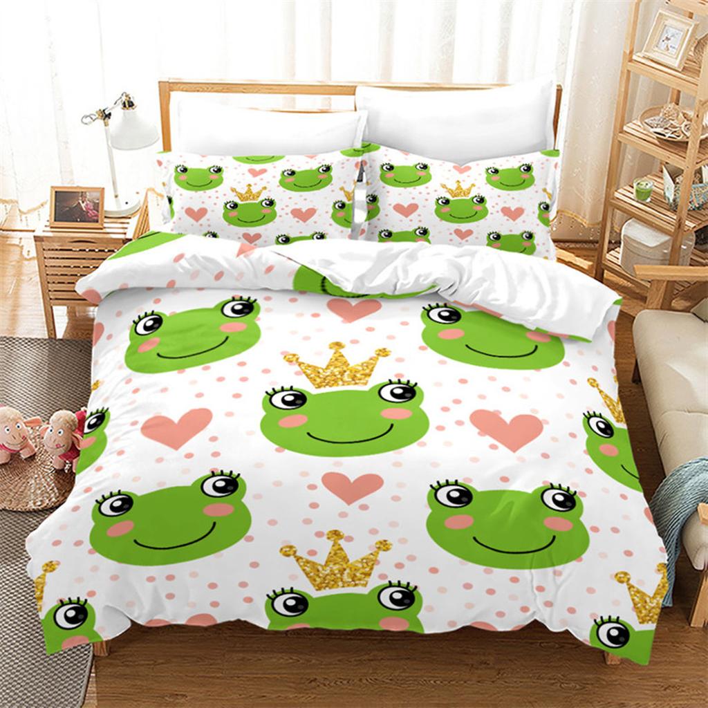 Cartoon Frog Duvet Cover Reptile Animal Theme Microfiber Quilt Cover for Children Boys Girl Teens for Bedroom Decorations Queen