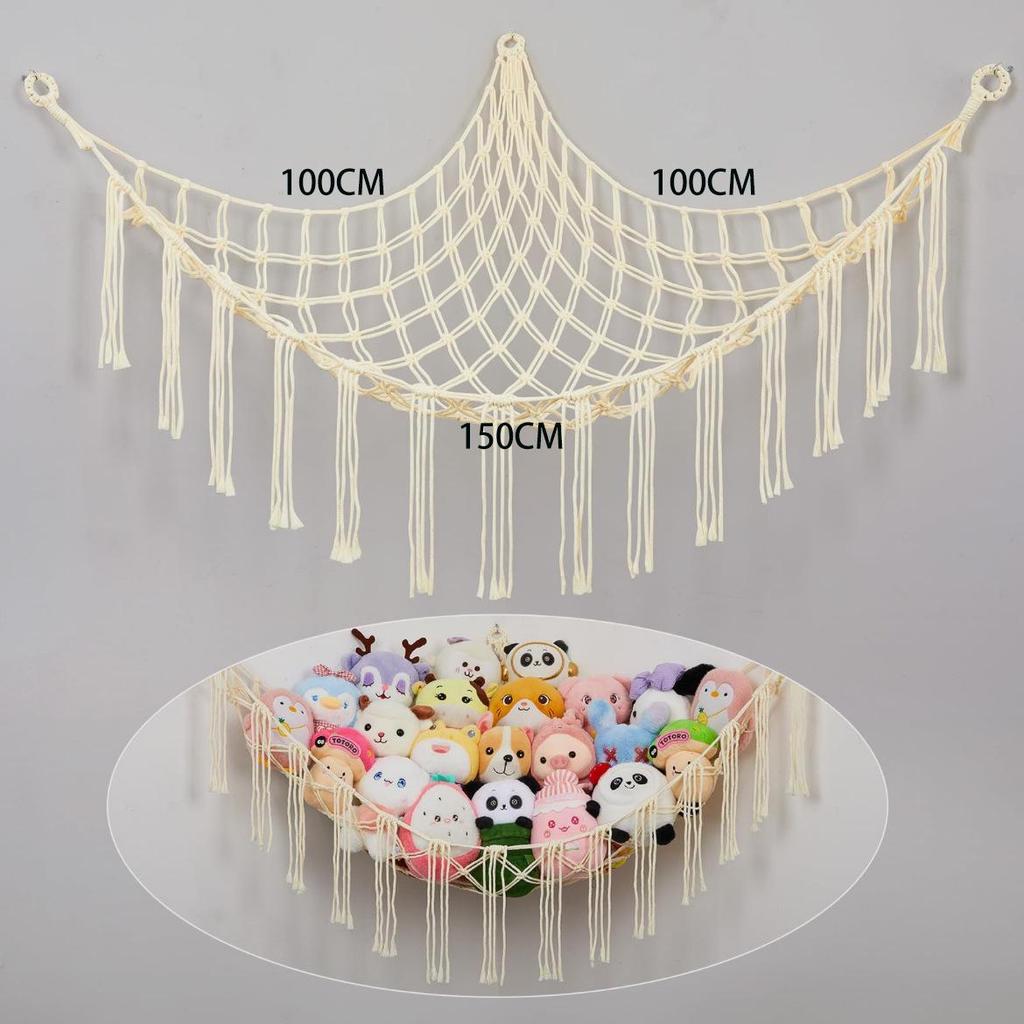 Colorful Triangle Plush Toy Storage Net: Handmade Woven Cotton Rope for Corner Doll Decoration