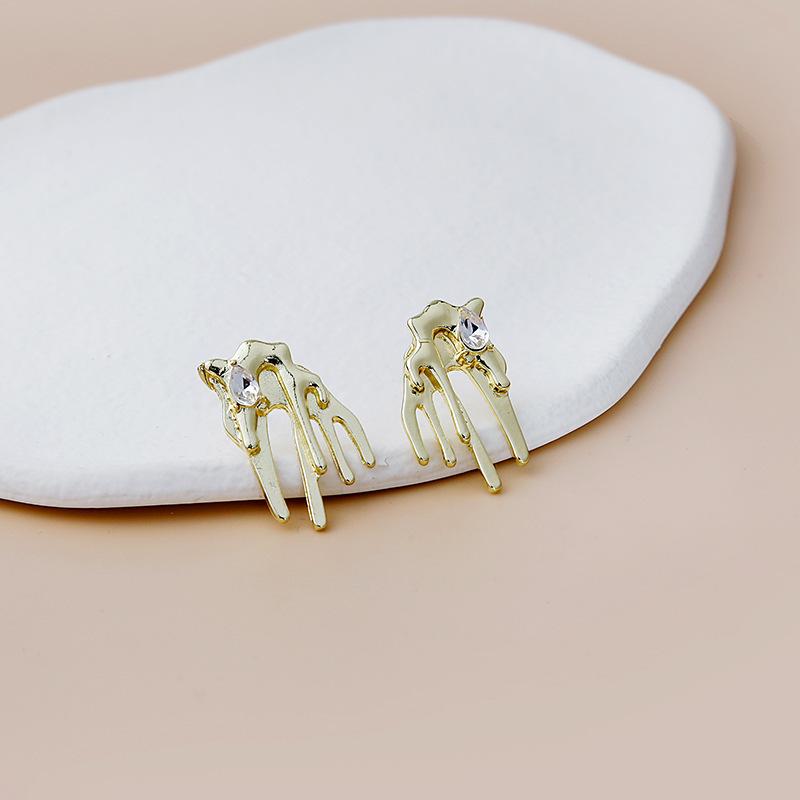 Irregular Liquid Metal Butterfly Flash Diamond Earrings, Asymmetrical Long Cold Wind Lava Water Drop Earrings