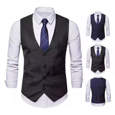 Men Suit Vest V-Neck Sleeveless Single-Breasted Suit Coat with Pockets Solid Color Slim